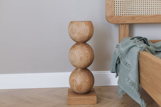 Elegant Bedside Table – Handcrafted Wood with Central Sphere Accent H495 mm