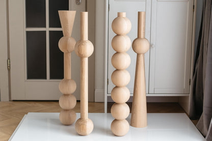 Wooden Furniture Leg with Four Sphere Details – Lathe-Turned Table Support, H760 mm